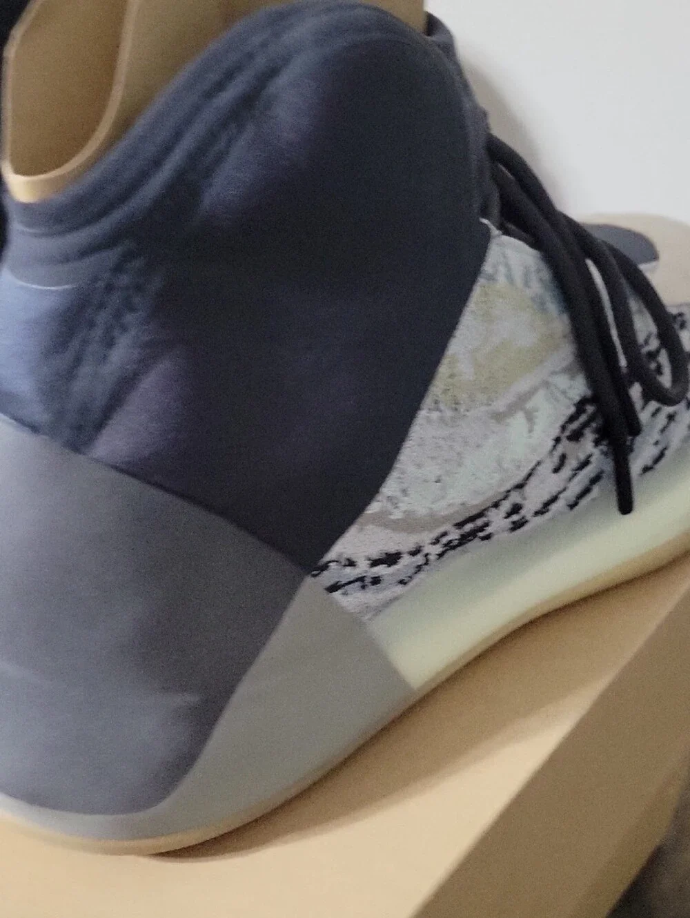 adidas YZY QNTM Knit High-Top Sneakers in Gray, Cream and Blue